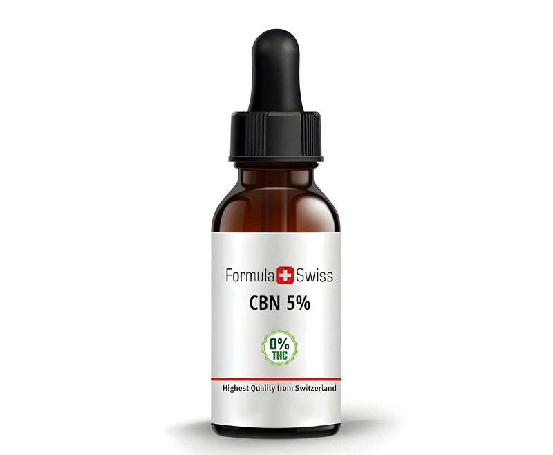 CBN-Öl 5 % mit 0 % THC von Formula Swiss in einer braunen Tropfflasche