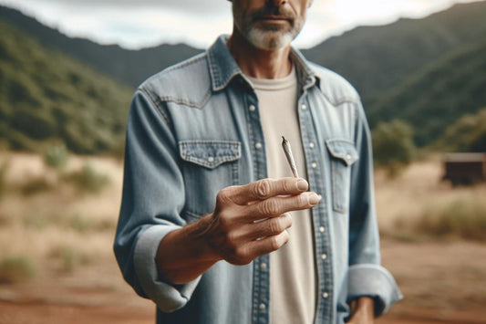 Mann mittleren Alters mit Cannabis in der Hand