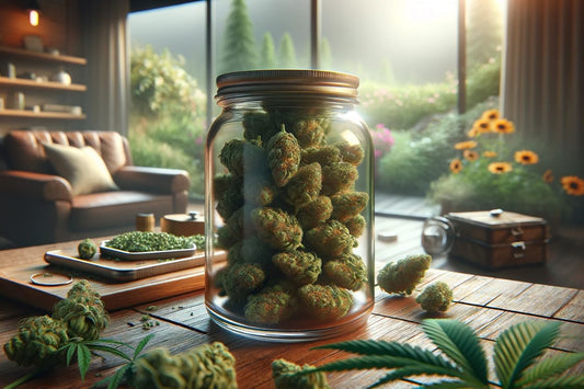 Ein Glas mit Cannabis 