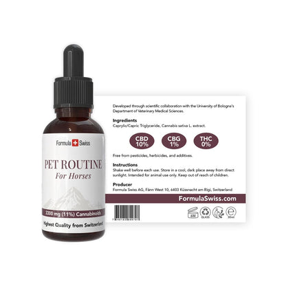 Formula Swiss Pet Routine für Pferde – CBD-Öl mit 10 % CBD: Flasche mit Etikett