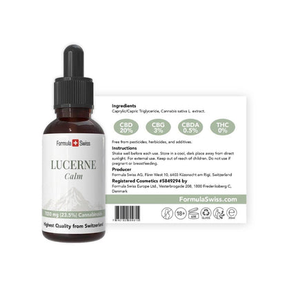 Formula Swiss Lucerne Calm – CBD-Öl 23,5 % THC-frei: Flasche mit Etikett